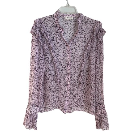 Zadig & Voltaire Lavender Purple Ditsy Floral Tweet Goa Semi Sheer Blouse - Picture 1 of 9